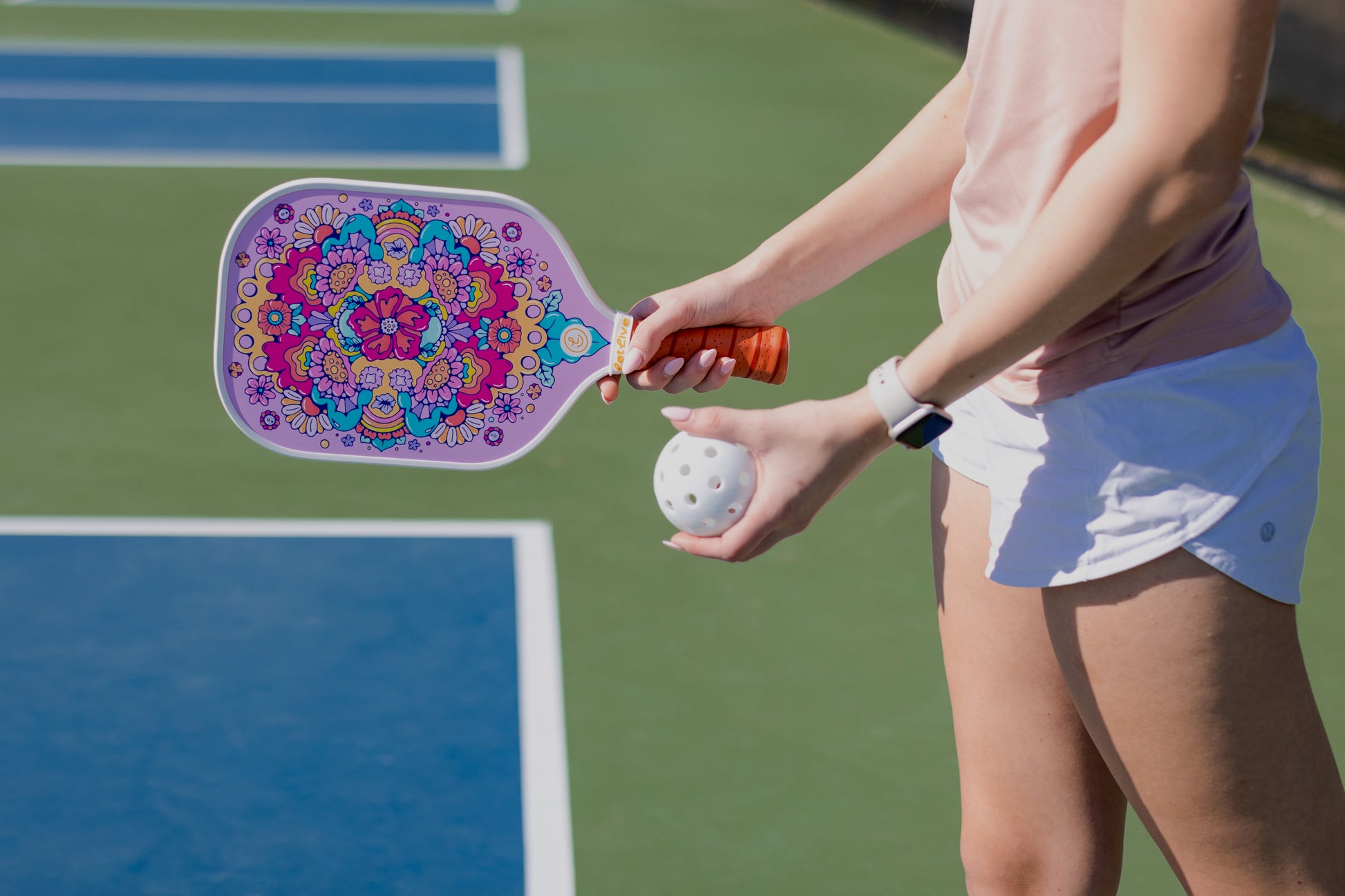 Floral Retro Pickleball Paddle Lifestyle Image