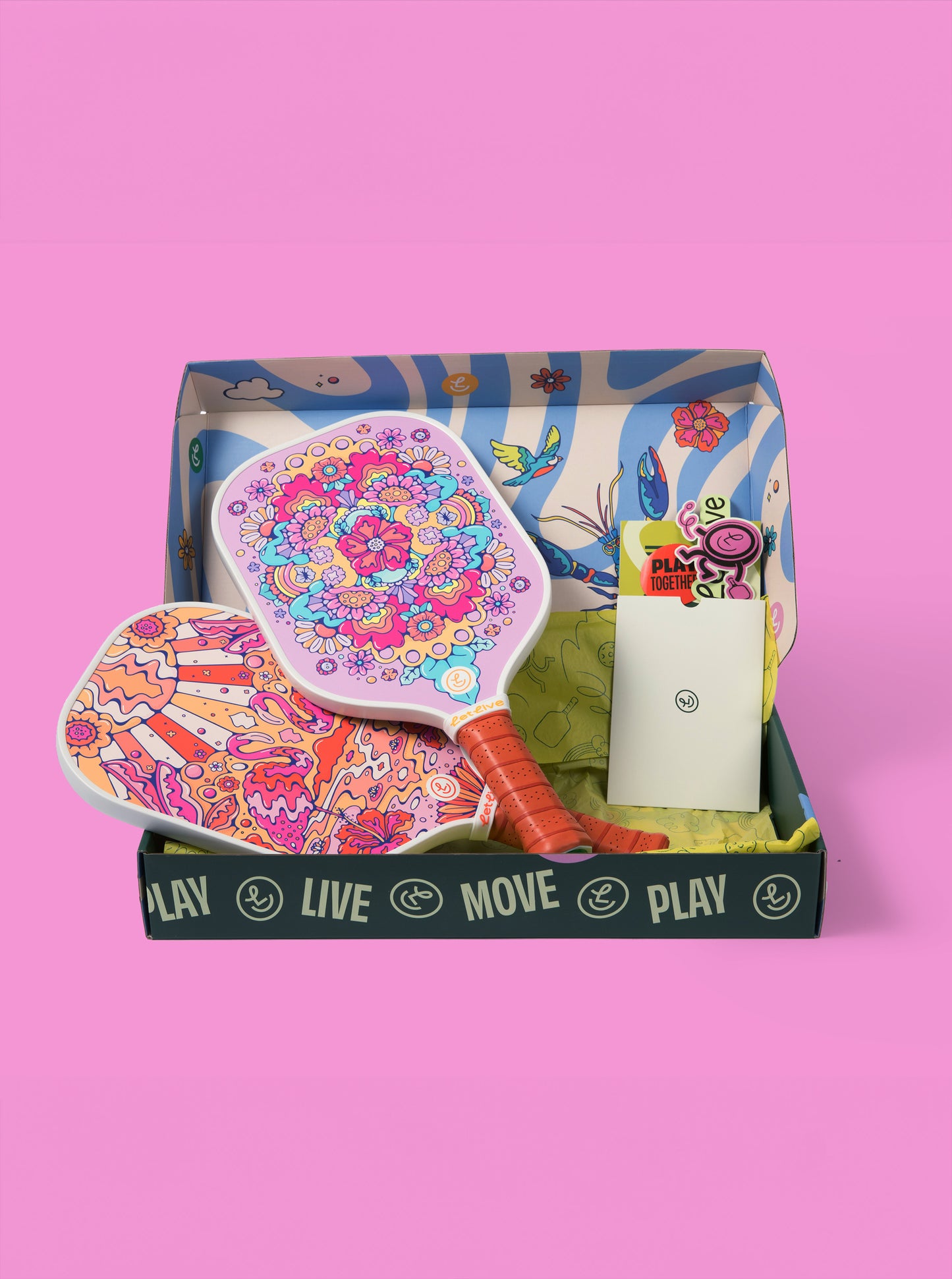 Retro Floral Pickleball Paddle in Shipping Box