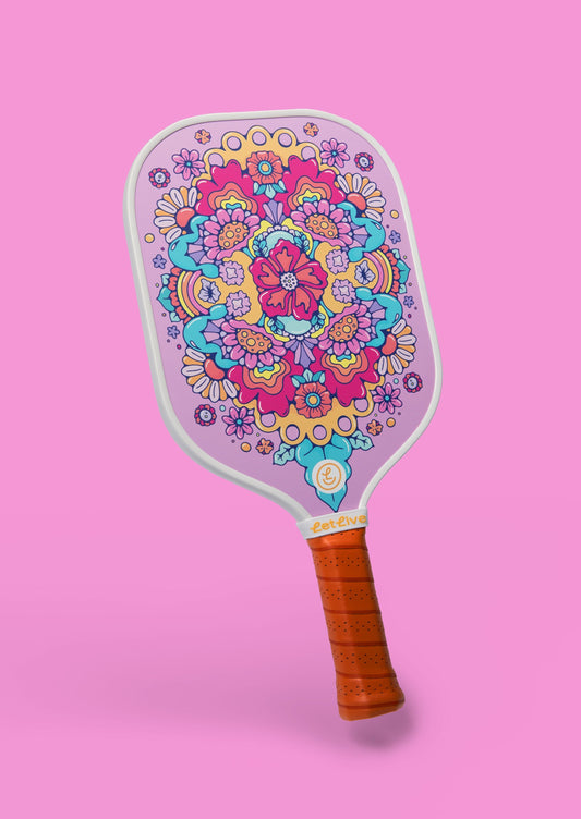 Floral Retro Pickleball Paddle Pink Background